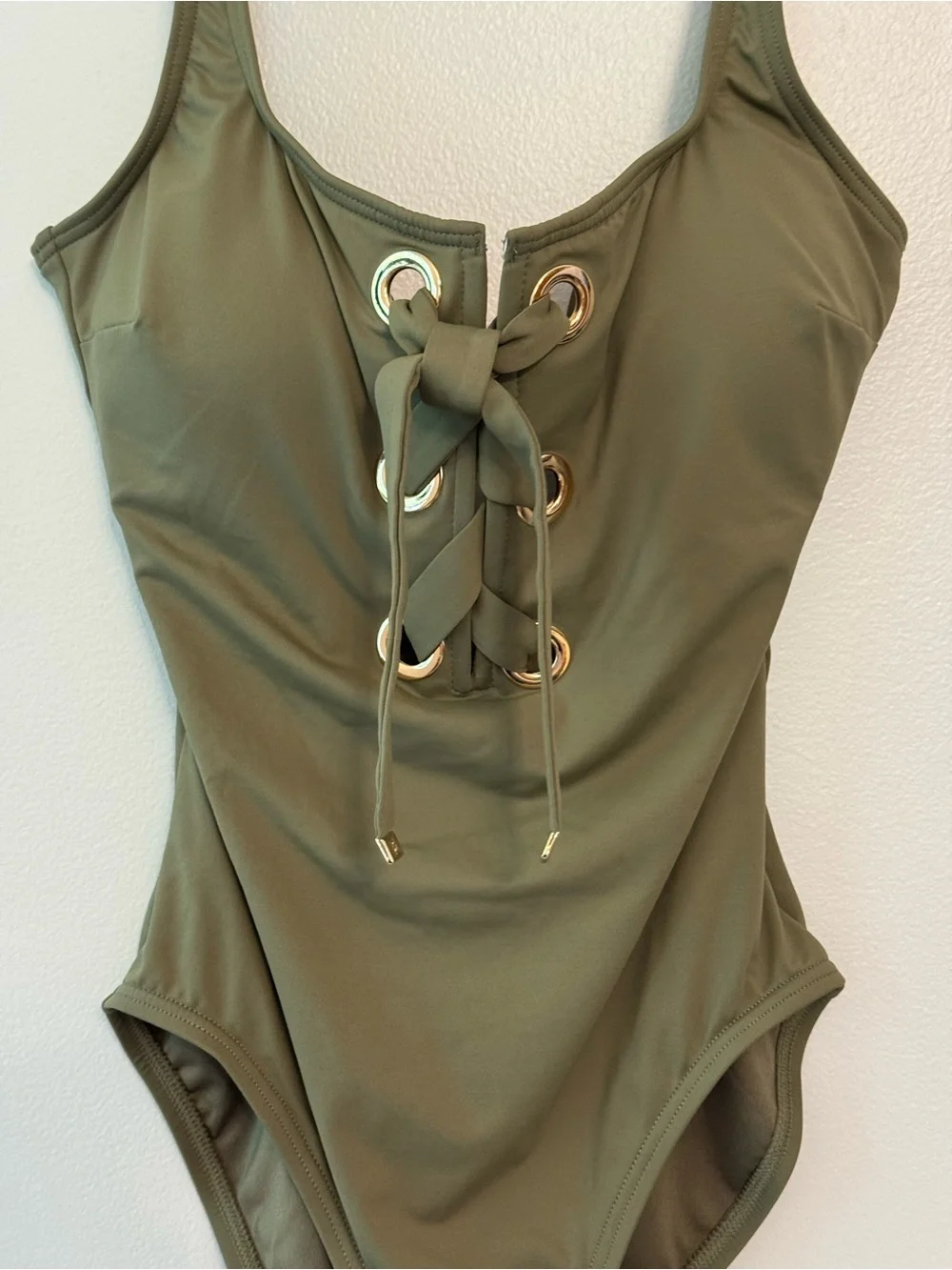 🔹 NWT Michael Kors Olive Green Lace-Up One-Piece Swimsuit Size 6